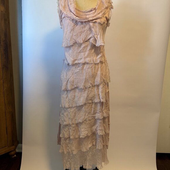 Scandal Italy Fut Silk Ruffle Dress - Chloe Vibes - Dusty Pink - Picture 1 of 16